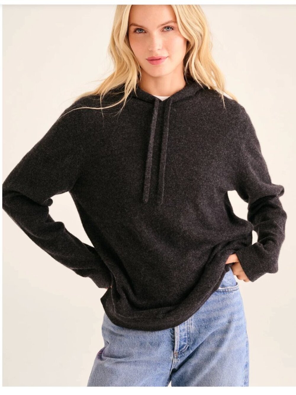 NAADAM Women's Size Large Signature Cashmere Hoodie Smoke Dark Gray Black 100%